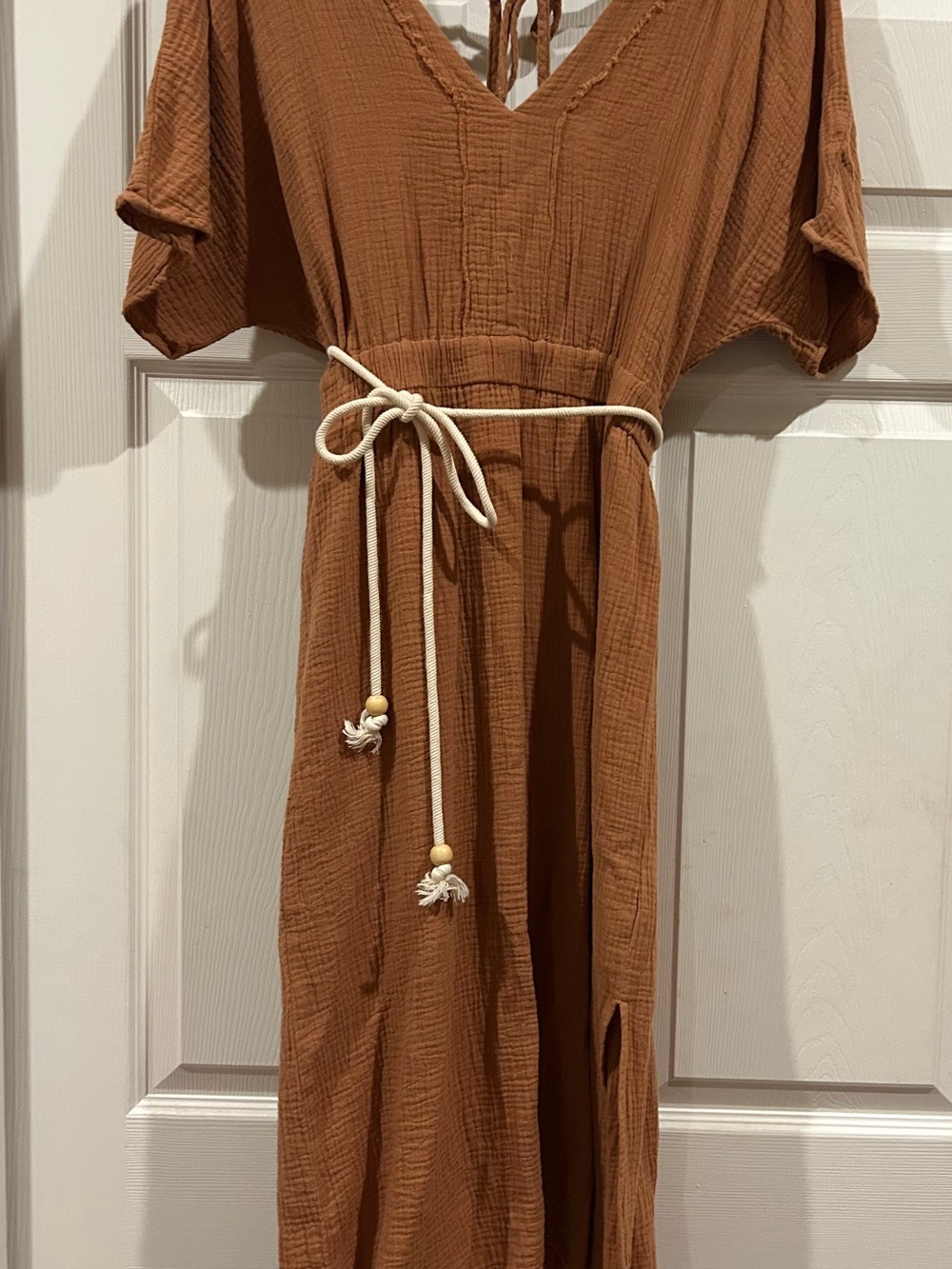 Very J Rust Brown Gauze Maxi Dress with Rope Tie